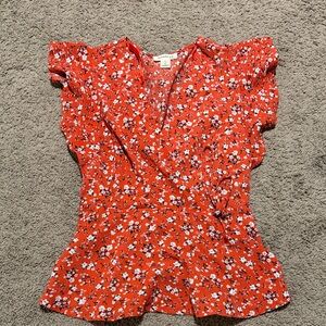 Monteau Red Floral Blouse